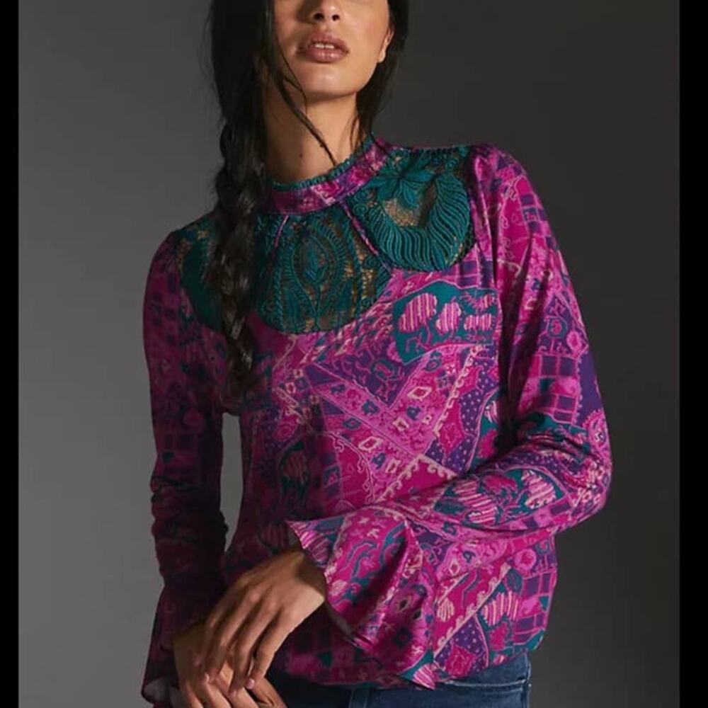 NWT Anthropologie Tiny Brenan Flutter-Sleeve Top Pink Size Small